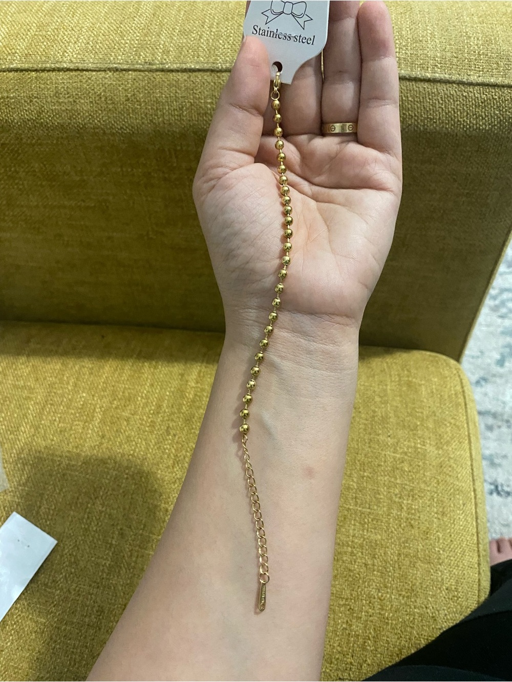 Stainless Steel Gold Beaded Bracelet - Elegant Women’s Jewelry